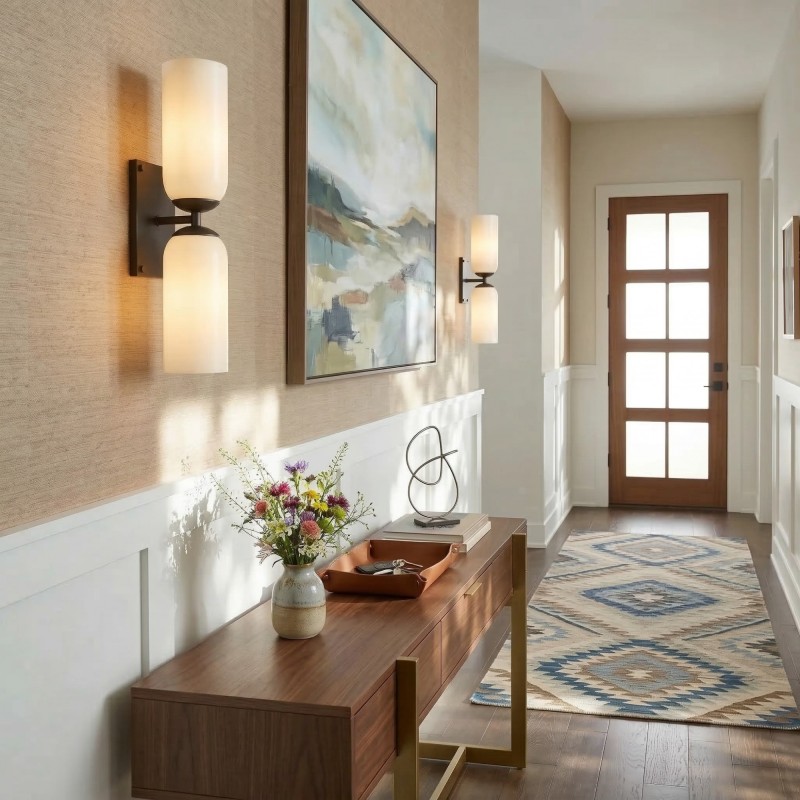 Iliana Rustic White Glass Double Tube Wall Sconce