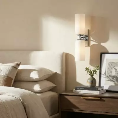 Iliana Rustic White Glass Double Tube Wall Sconce