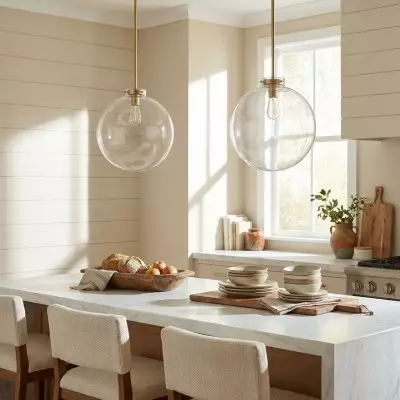 Mica Minimalist Brass Clear Glass Pendant Light