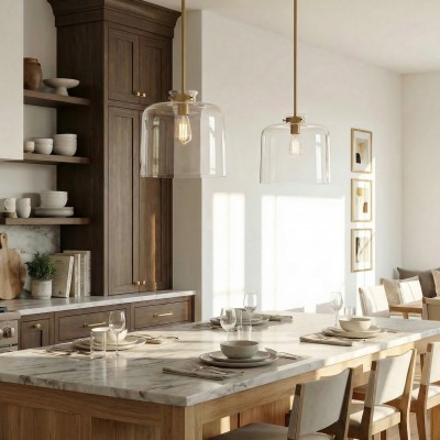 Mica Minimalist Brass Clear Glass Pendant Light