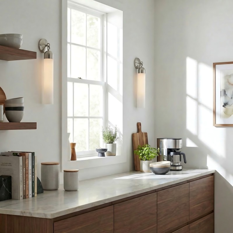 Morgan Minimalist Cylindrical Glass or Alabaster Wall Light