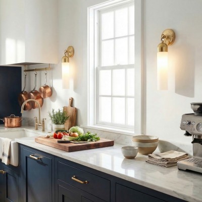 Morgan Minimalist Cylindrical Glass or Alabaster Wall Light