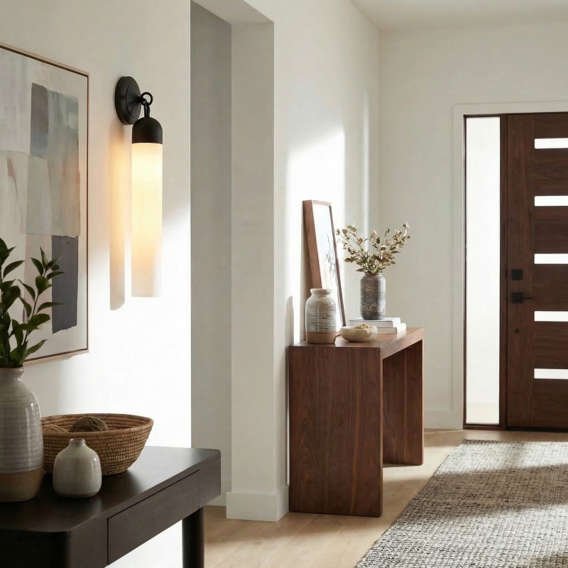 Morgan Minimalist Cylindrical Glass or Alabaster Wall Light