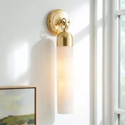 Morgan Minimalist Cylindrical Glass or Alabaster Wall Light