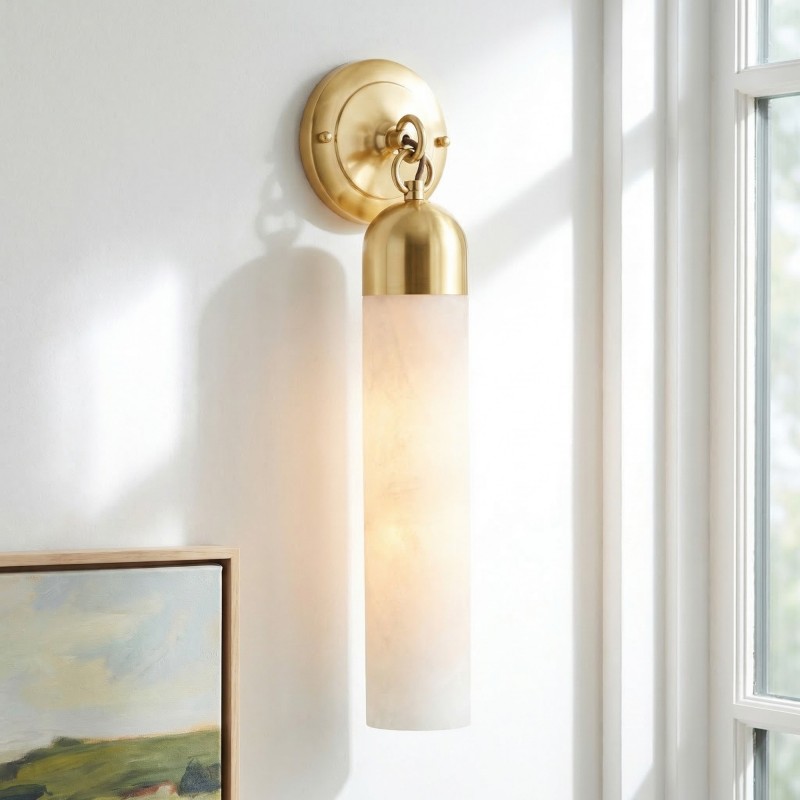 Morgan Minimalist Cylindrical Glass or Alabaster Wall Light