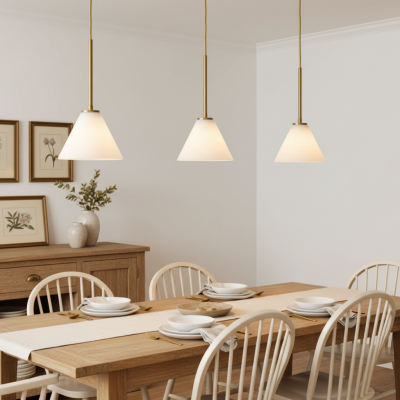 Nori Minimalist Brass Glass Cone Pendant Light