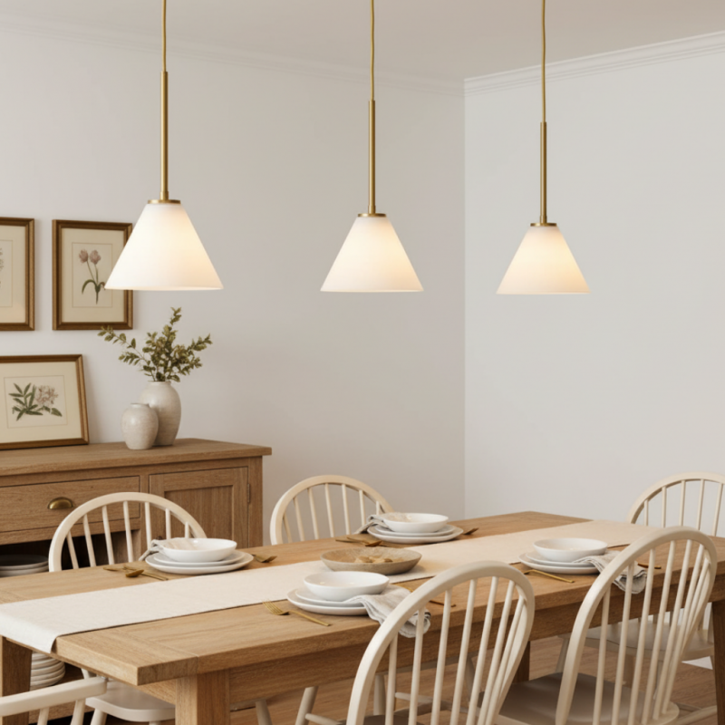 Nori Minimalist Brass Glass Cone Pendant Light