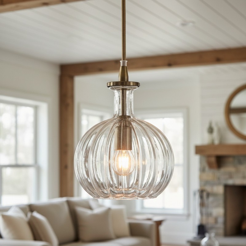Billie Modern Ribbed Glass Carafe Pendant Light