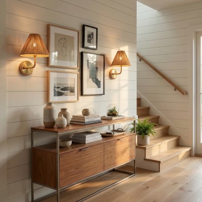 Calmyn Natural Woven Rattan Cone Wall Sconce