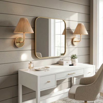 Calmyn Natural Woven Rattan Cone Wall Sconce