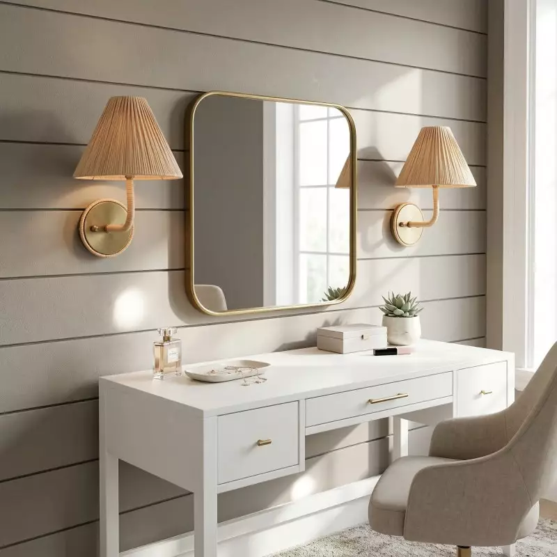 Calmyn Natural Woven Rattan Cone Wall Sconce