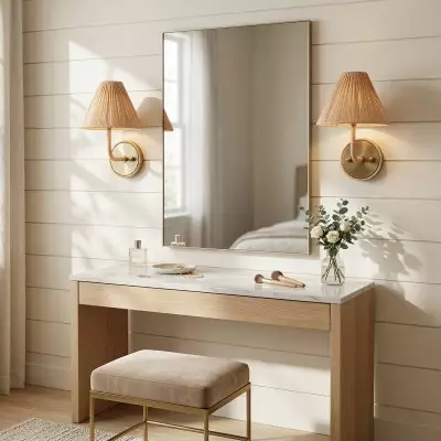 Calmyn Natural Woven Rattan Cone Wall Sconce