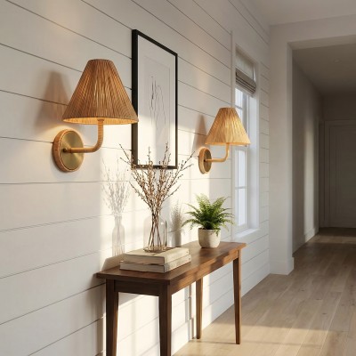 Calmyn Natural Woven Rattan Cone Wall Sconce