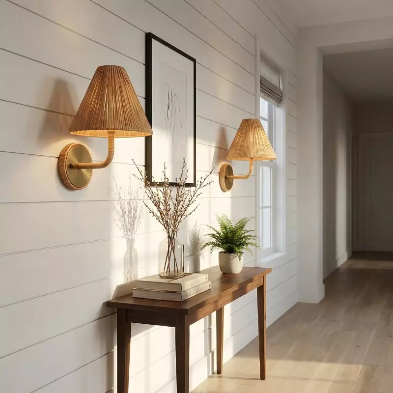 Calmyn Natural Woven Rattan Cone Wall Sconce