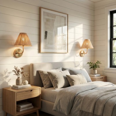 Calmyn Natural Woven Rattan Cone Wall Sconce