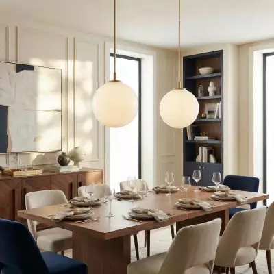 Tate Mid Century White Globe Glass Pendant Light