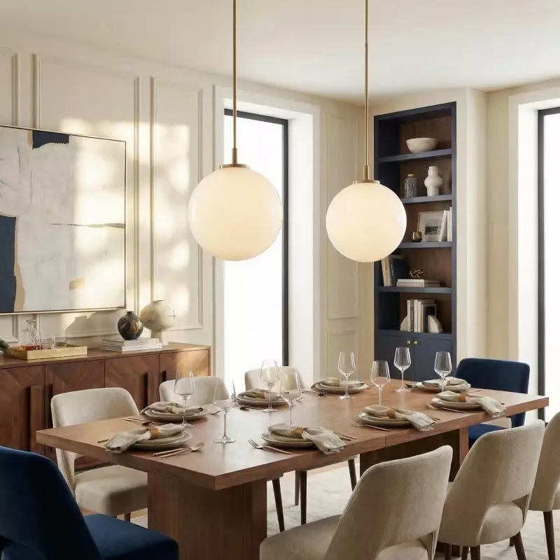 Tate Mid Century White Globe Glass Pendant Light