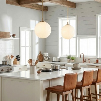 Tate Mid Century White Globe Glass Pendant Light