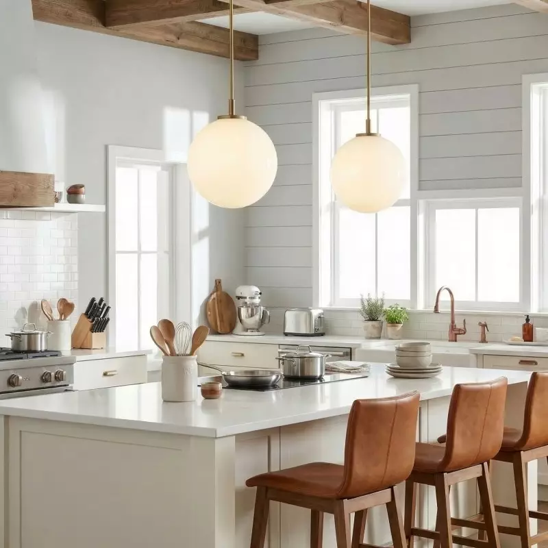 Tate Mid Century White Globe Glass Pendant Light