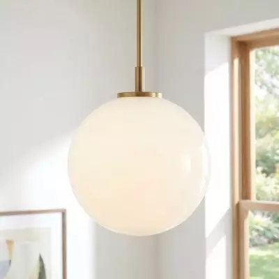 Tate Mid Century White Globe Glass Pendant Light