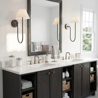 Wren Retro White Fabric Swan Neck Sconce