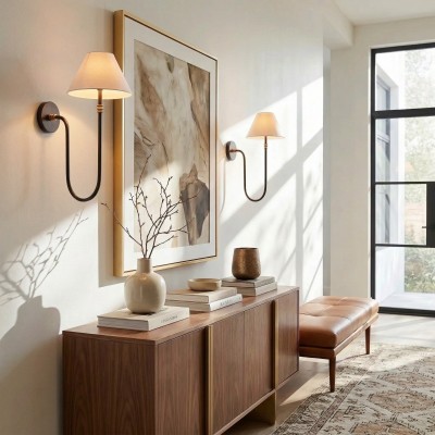 Wren Retro White Fabric Swan Neck Sconce