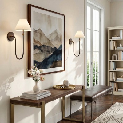 Wren Retro White Fabric Swan Neck Sconce