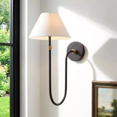 Wren Retro White Fabric Swan Neck Sconce