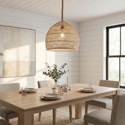 Laura Bohemian Style Bleached Rattan Pendant Light