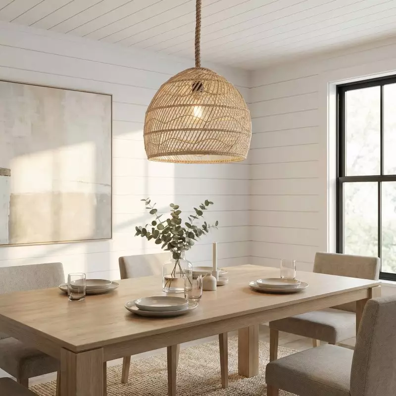 Laura Bohemian Style Bleached Rattan Pendant Light