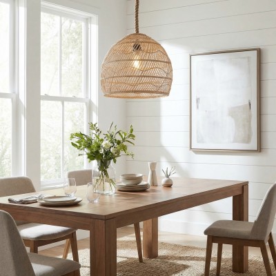 Laura Bohemian Style Bleached Rattan Pendant Light