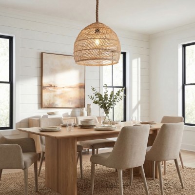 Laura Bohemian Style Bleached Rattan Pendant Light