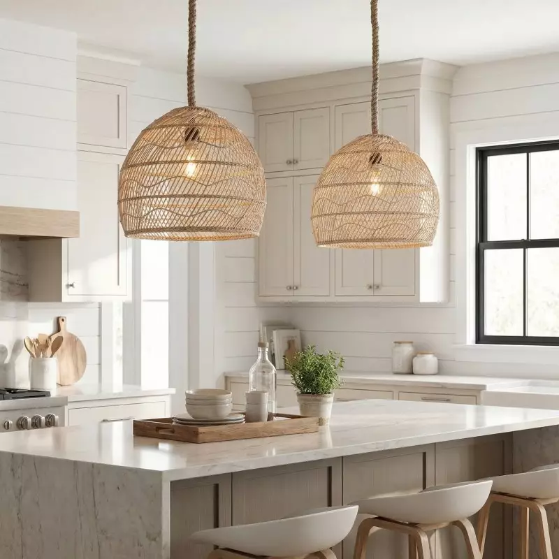 Laura Bohemian Style Bleached Rattan Pendant Light