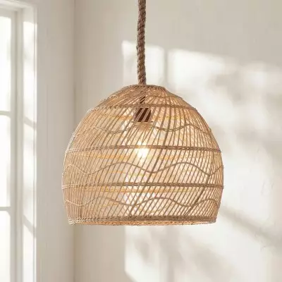 Laura Bohemian Style Bleached Rattan Pendant Light