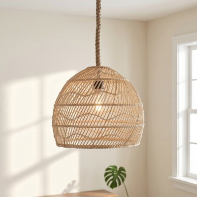 Laura Bohemian Style Bleached Rattan Pendant Light
