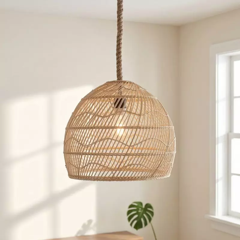 Laura Bohemian Style Bleached Rattan Pendant Light