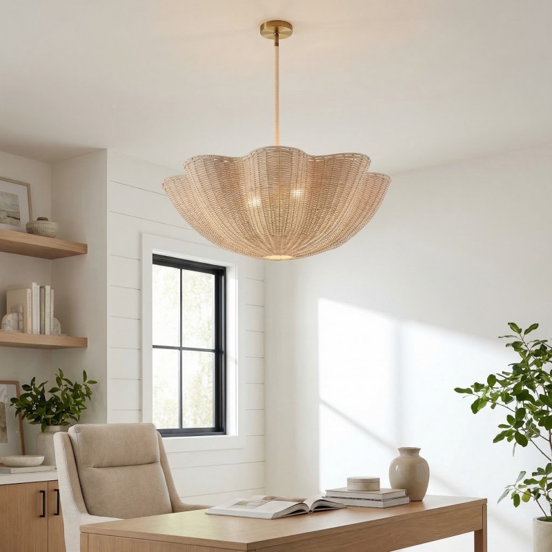 Daxter Bohemian Woven Rattan Scalloped Pendant Light