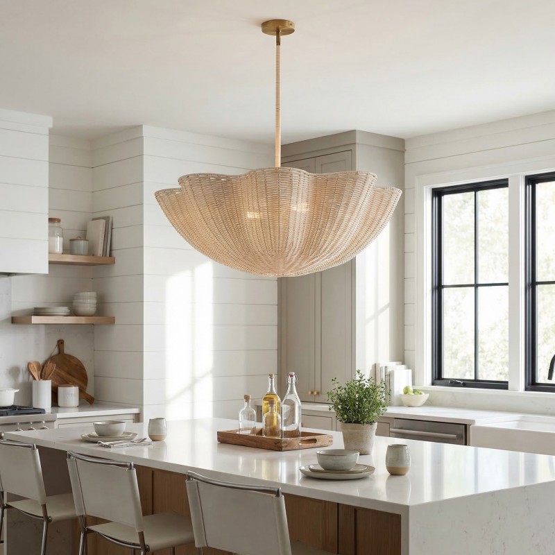 Daxter Bohemian Woven Rattan Scalloped Pendant Light