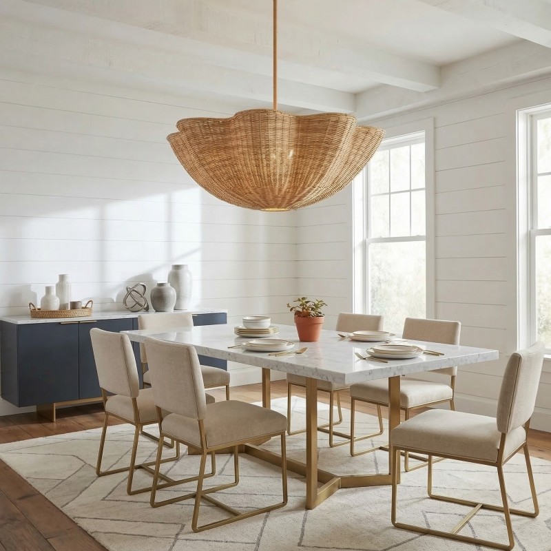 Daxter Bohemian Woven Rattan Scalloped Pendant Light