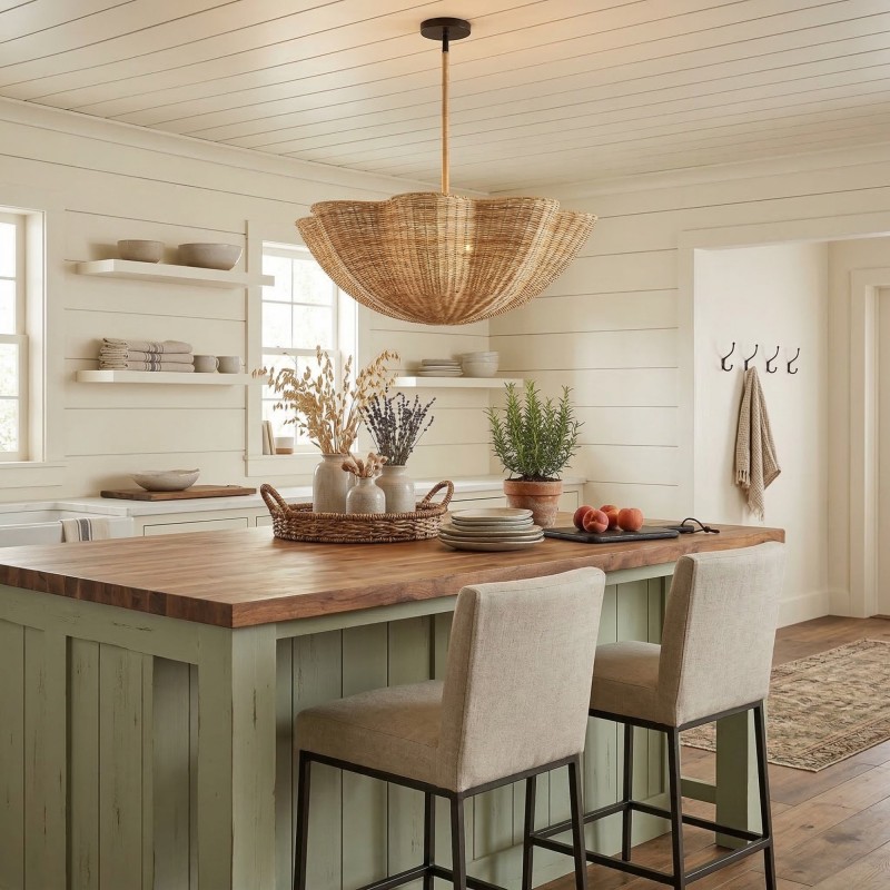 Daxter Bohemian Woven Rattan Scalloped Pendant Light