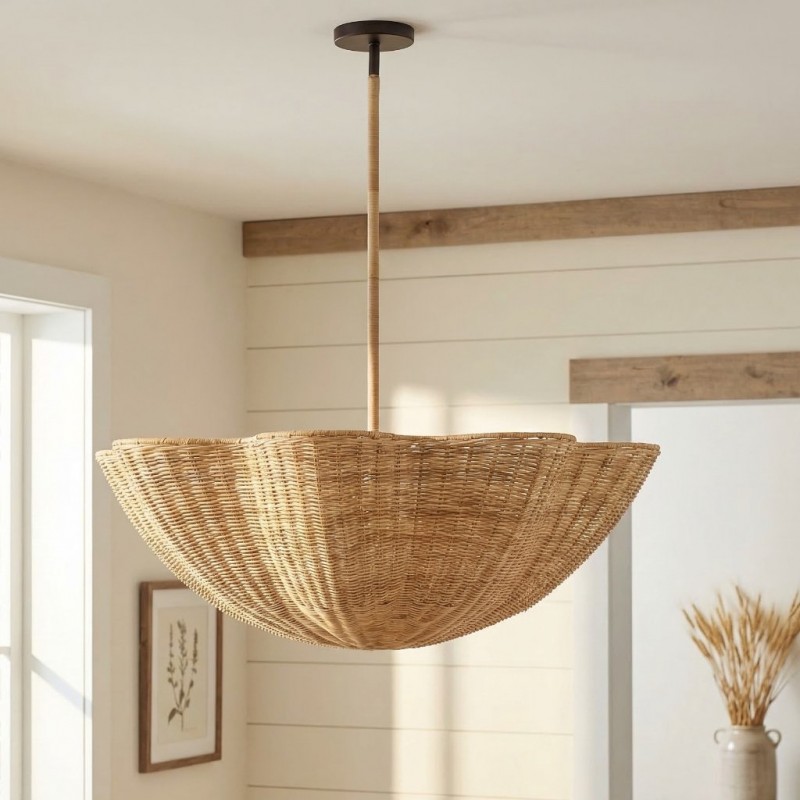 Daxter Bohemian Woven Rattan Scalloped Pendant Light