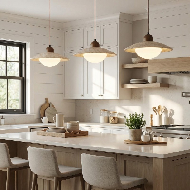 Barrett Wabi-Sabi Round Travertine Pendant Light