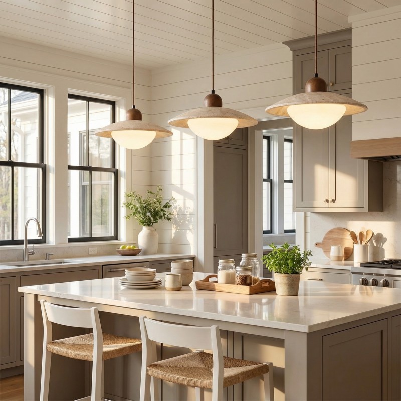 Barrett Wabi-Sabi Round Travertine Pendant Light