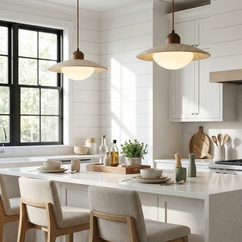 Barrett Wabi-Sabi Round Travertine Pendant Light