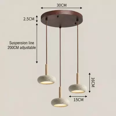 Carver Retro LED Travertine 3 Light Pendant Light