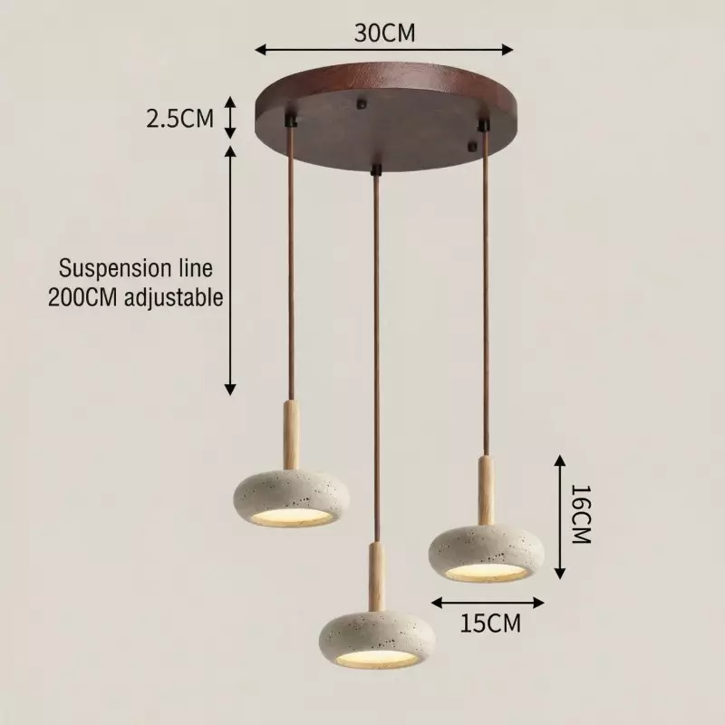 Carver Retro LED Travertine 3 Light Pendant Light