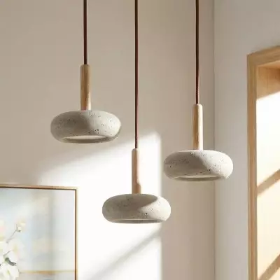 Carver Retro LED Travertine 3 Light Pendant Light