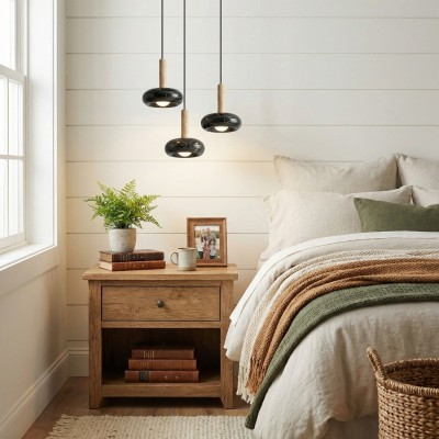 Carver Retro LED Travertine 3 Light Pendant Light