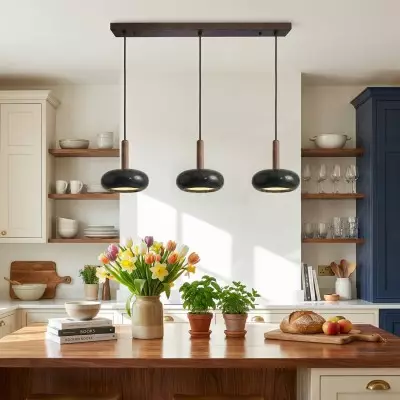 Carver Retro LED Travertine 3 Light Pendant Light