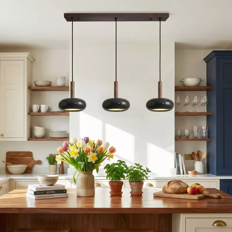 Carver Retro LED Travertine 3 Light Pendant Light